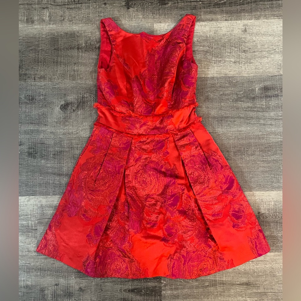 THEIA jacquard floral print mini fit and flare dress